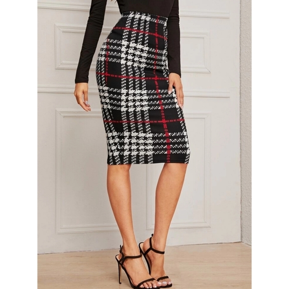 🔥FINAL SALE🔥VIVA | Plaid Print Pencil Skirt - Picture 4 of 6